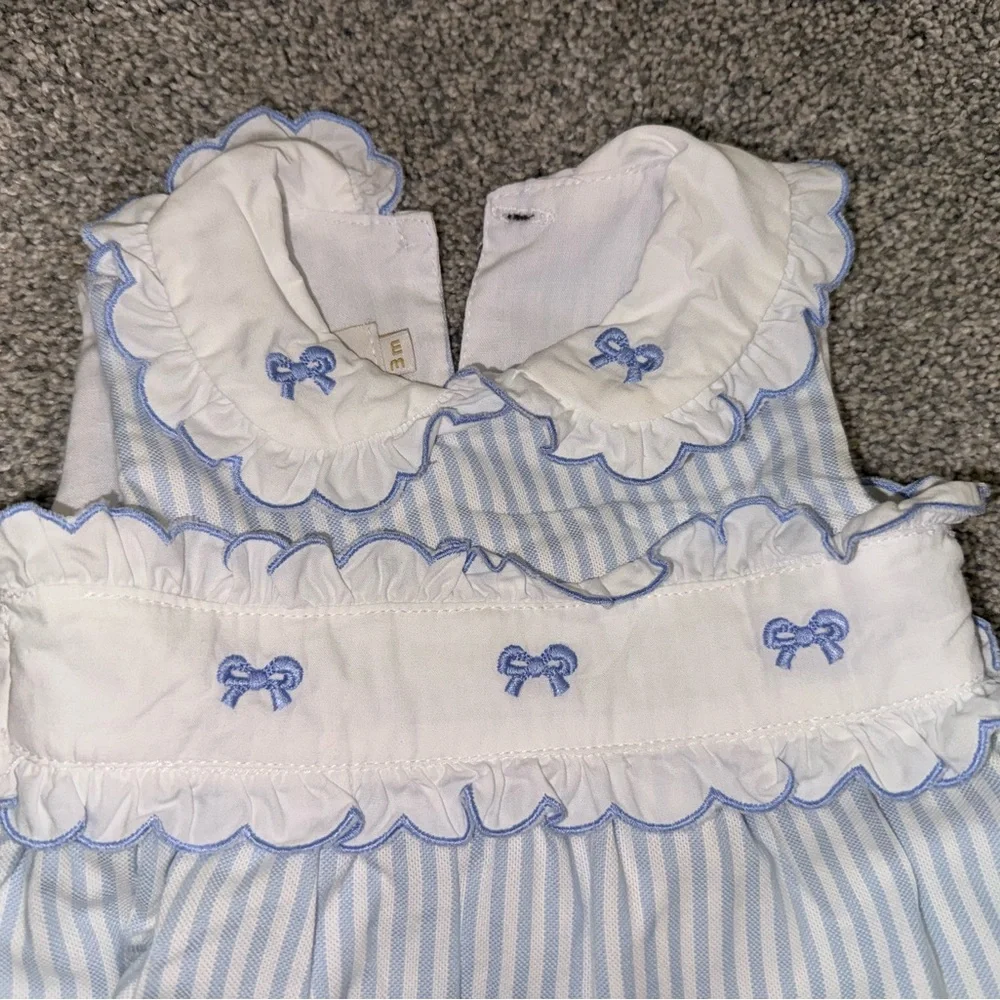 Adorable Blue Striped Romper with Bow Details